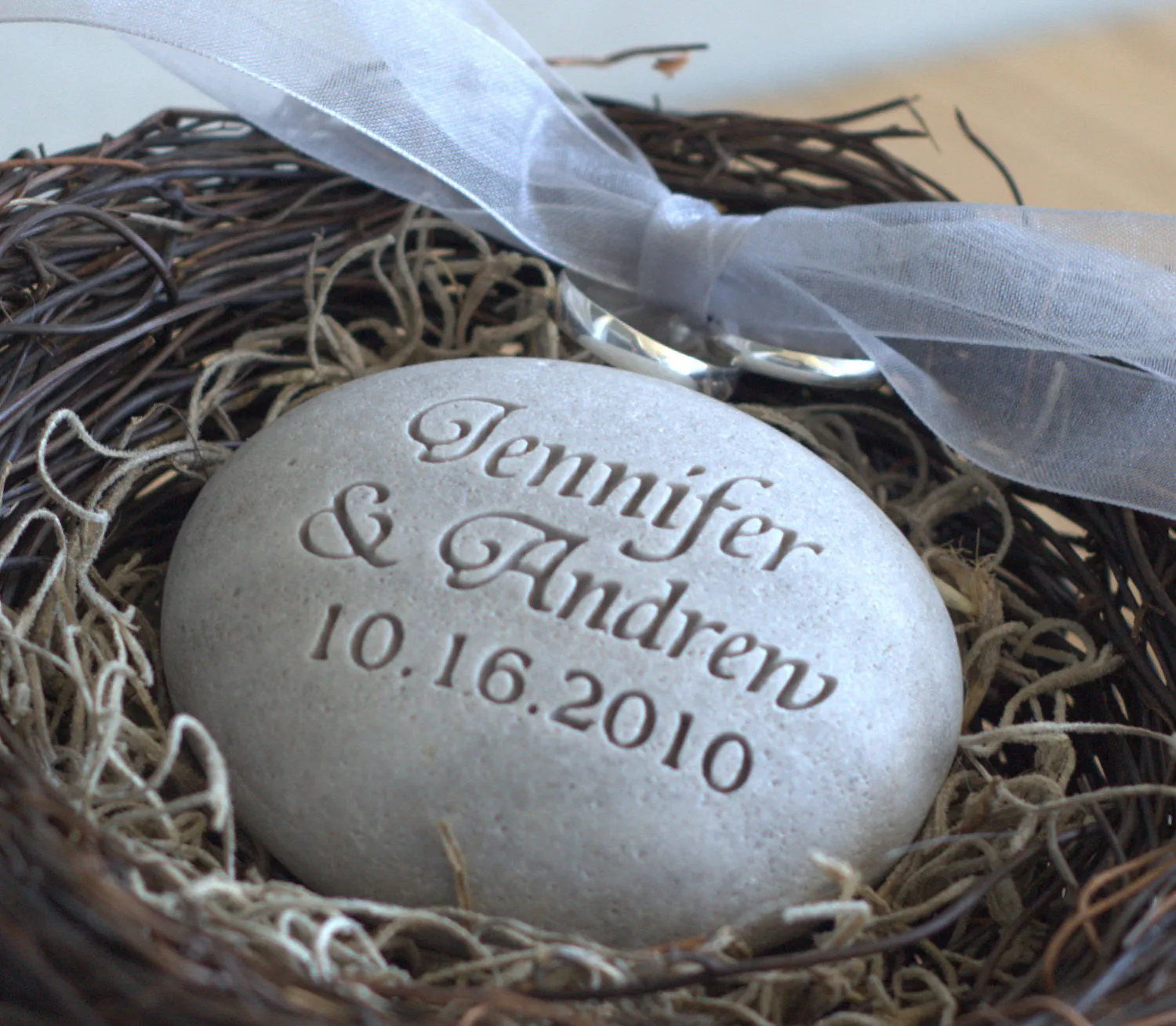 Personalized wedding ring pillow nest - oathing stone in nest ring bearer for wedding ceremony