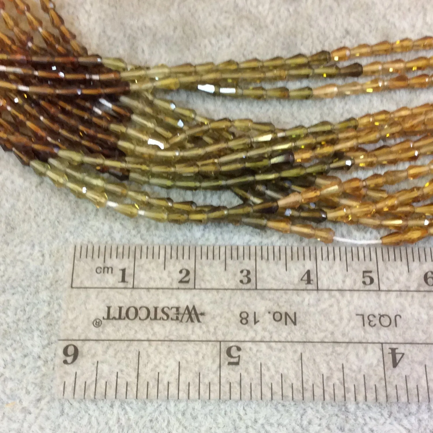 Petro Tourmaline Teardrop Beads | Faceted Center-Drilled Vertical Gemstone Beads | Mixed Browns/Greens | 3mm x 5mm | 13" Strand (Approx. 81 Beads)