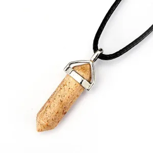 Picture Jasper Pendulum Pendant Healing Point Size 40x8mm Silver Leather Cord