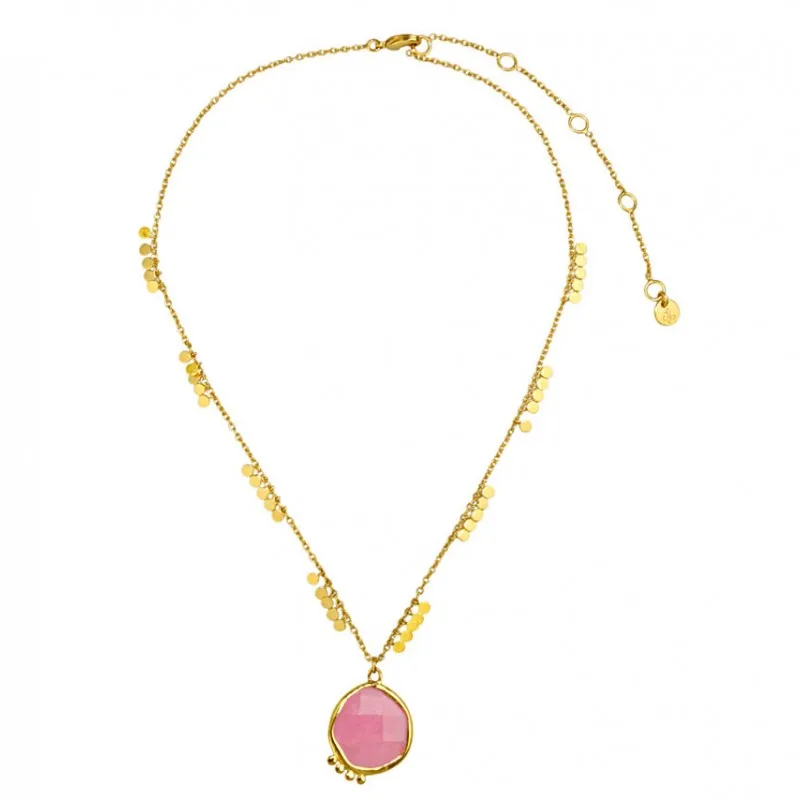 Pink Stone Necklace - Maggi Gold Sequin Necklace