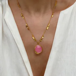 Pink Stone Necklace - Maggi Gold Sequin Necklace