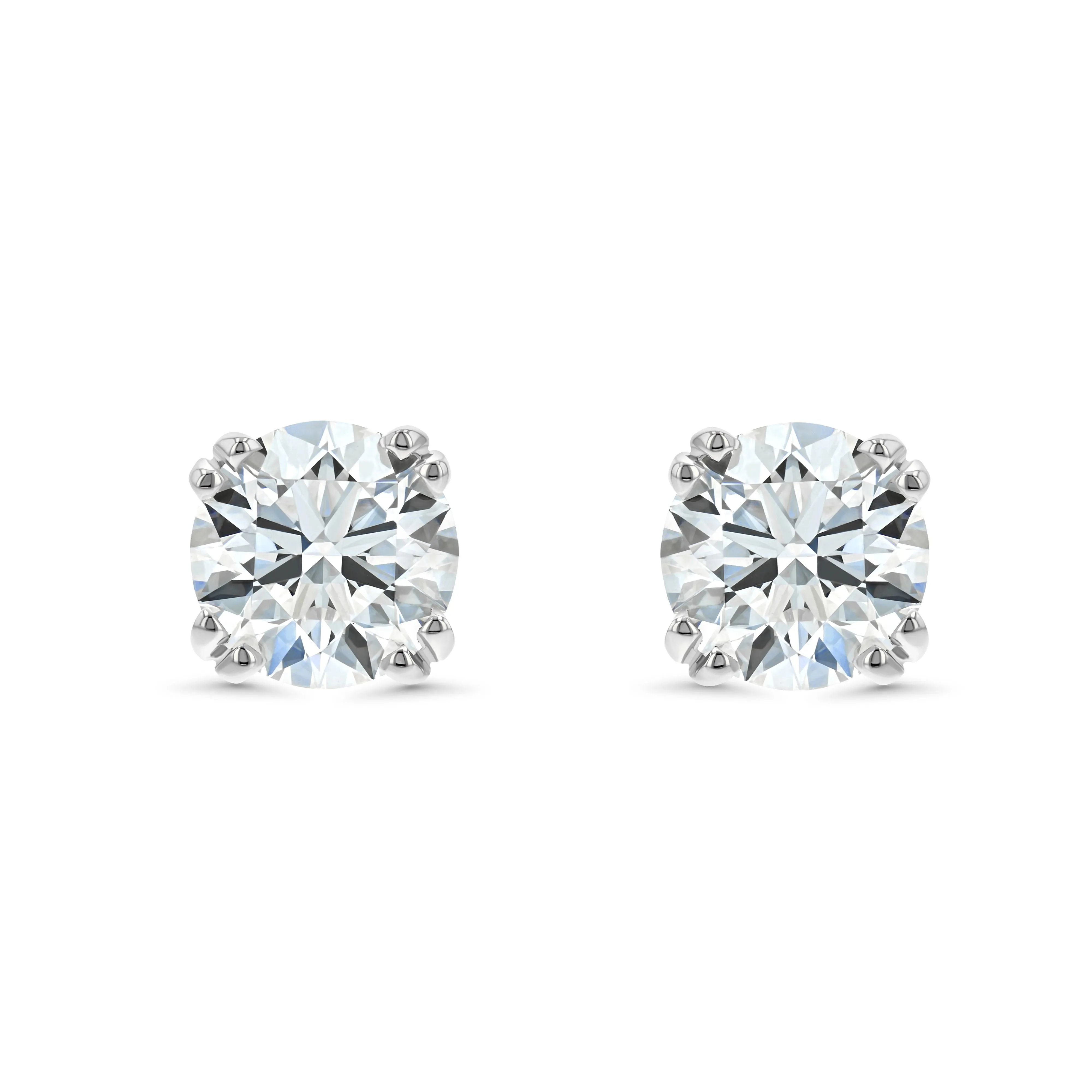 Platinum Double Prong Round Diamond Stud Earrings 1ctw (5.2mm Ea), G Color, Si3 Clarity