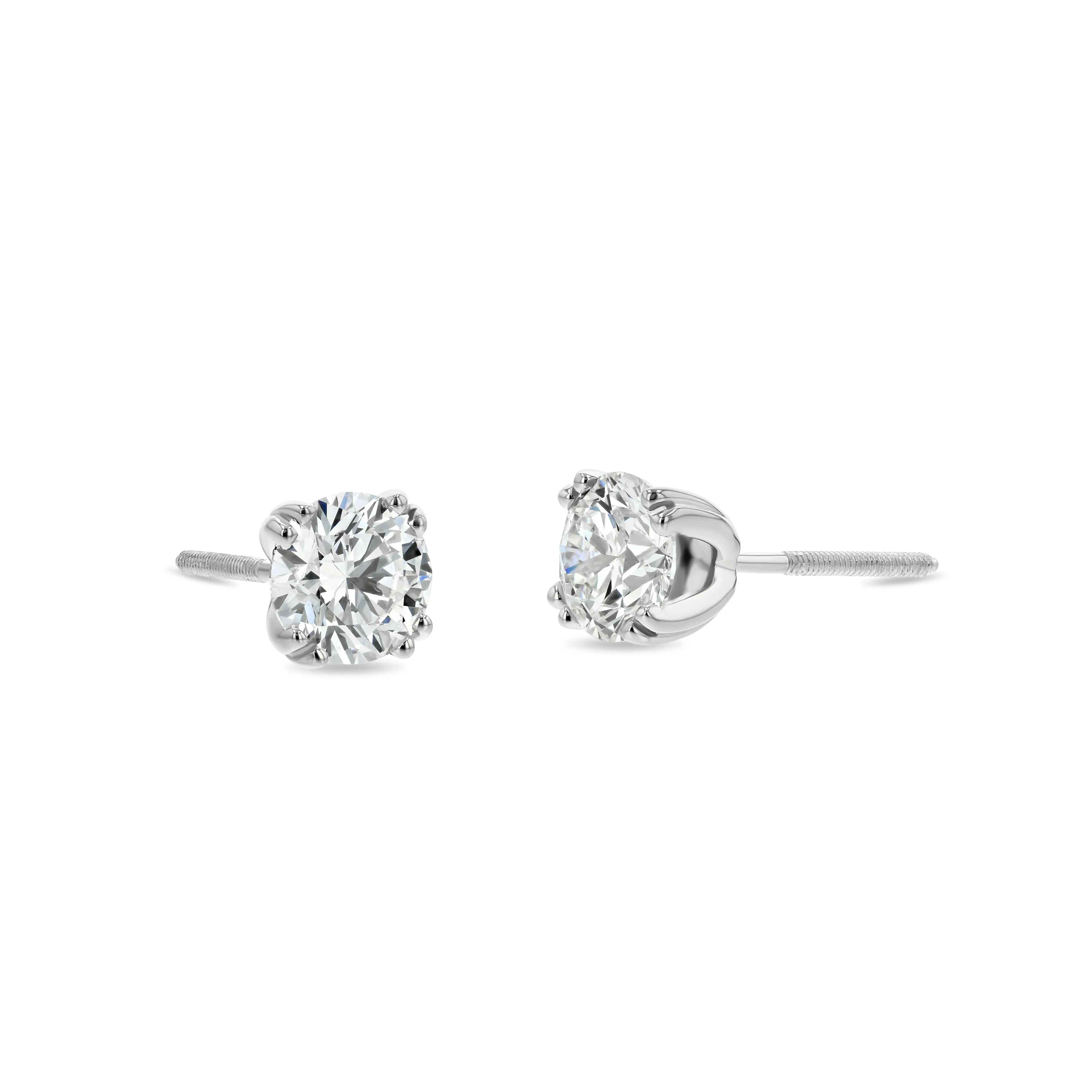 Platinum Double Prong Round Diamond Stud Earrings 1ctw (5.2mm Ea), G Color, Si3 Clarity