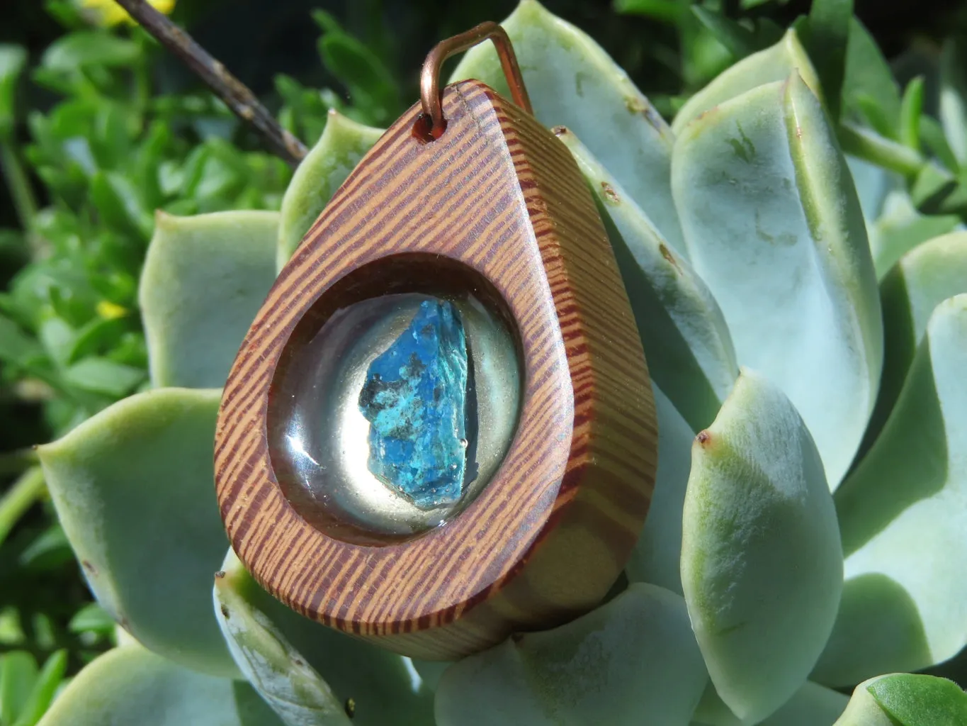 Polished Unique Zebra Wood Hand Made Pendants with Shattuckite - Sold per piece From South Africa