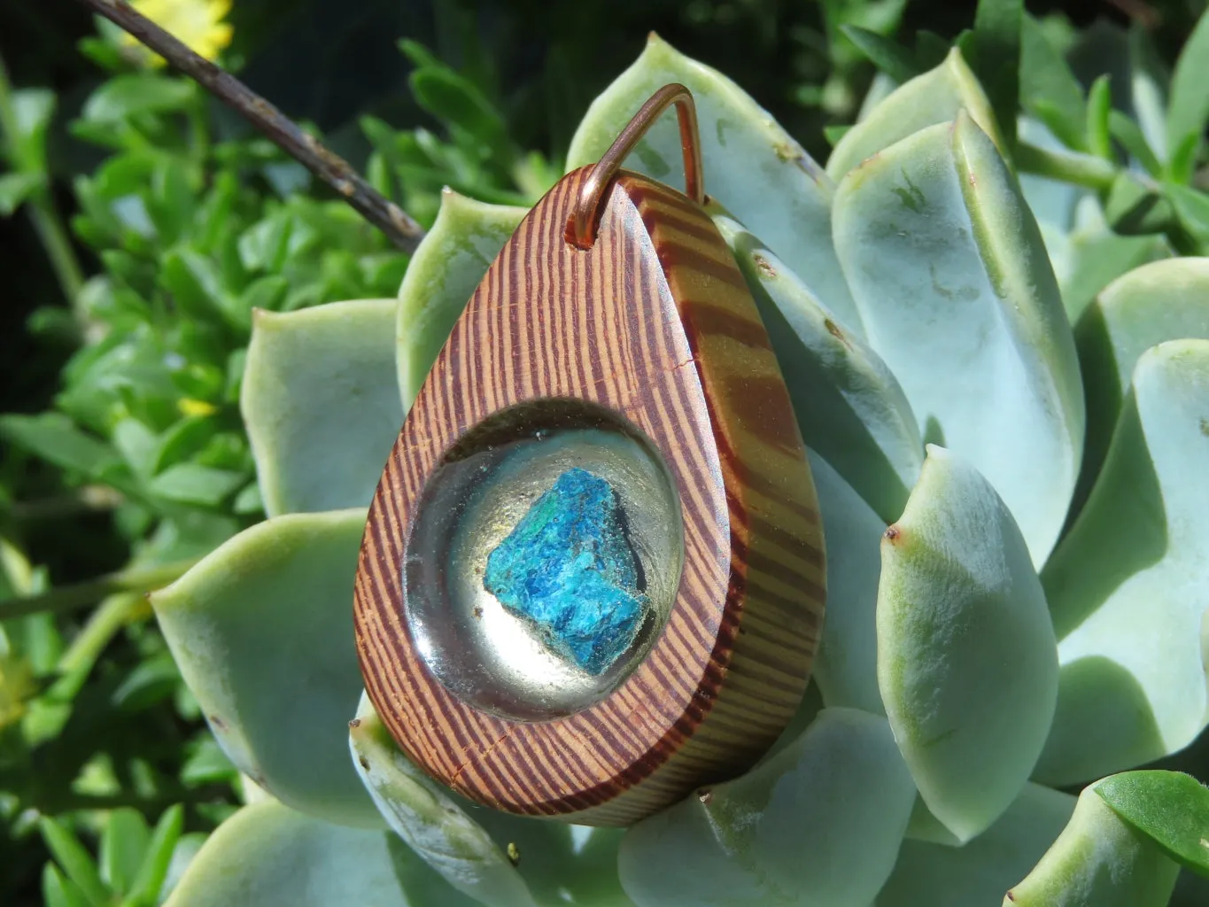 Polished Unique Zebra Wood Hand Made Pendants with Shattuckite - Sold per piece From South Africa