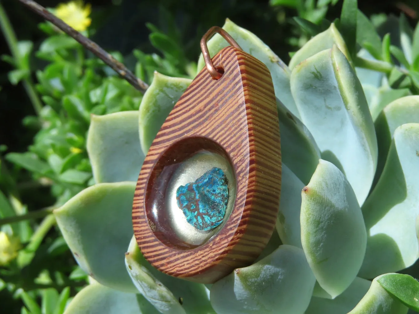 Polished Unique Zebra Wood Hand Made Pendants with Shattuckite - Sold per piece From South Africa