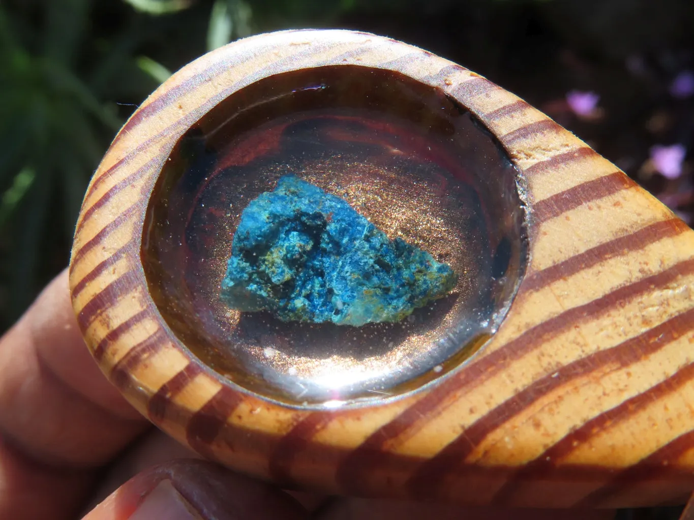 Polished Unique Zebra Wood Hand Made Pendants with Shattuckite - Sold per piece From South Africa