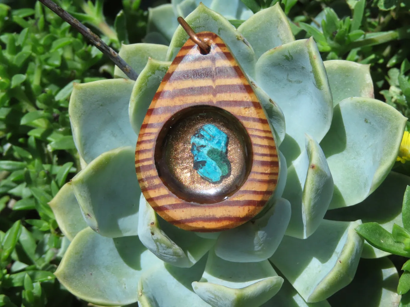 Polished Unique Zebra Wood Hand Made Pendants with Shattuckite - Sold per piece From South Africa