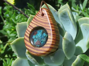 Polished Unique Zebra Wood Hand Made Pendants with Shattuckite - Sold per piece From South Africa