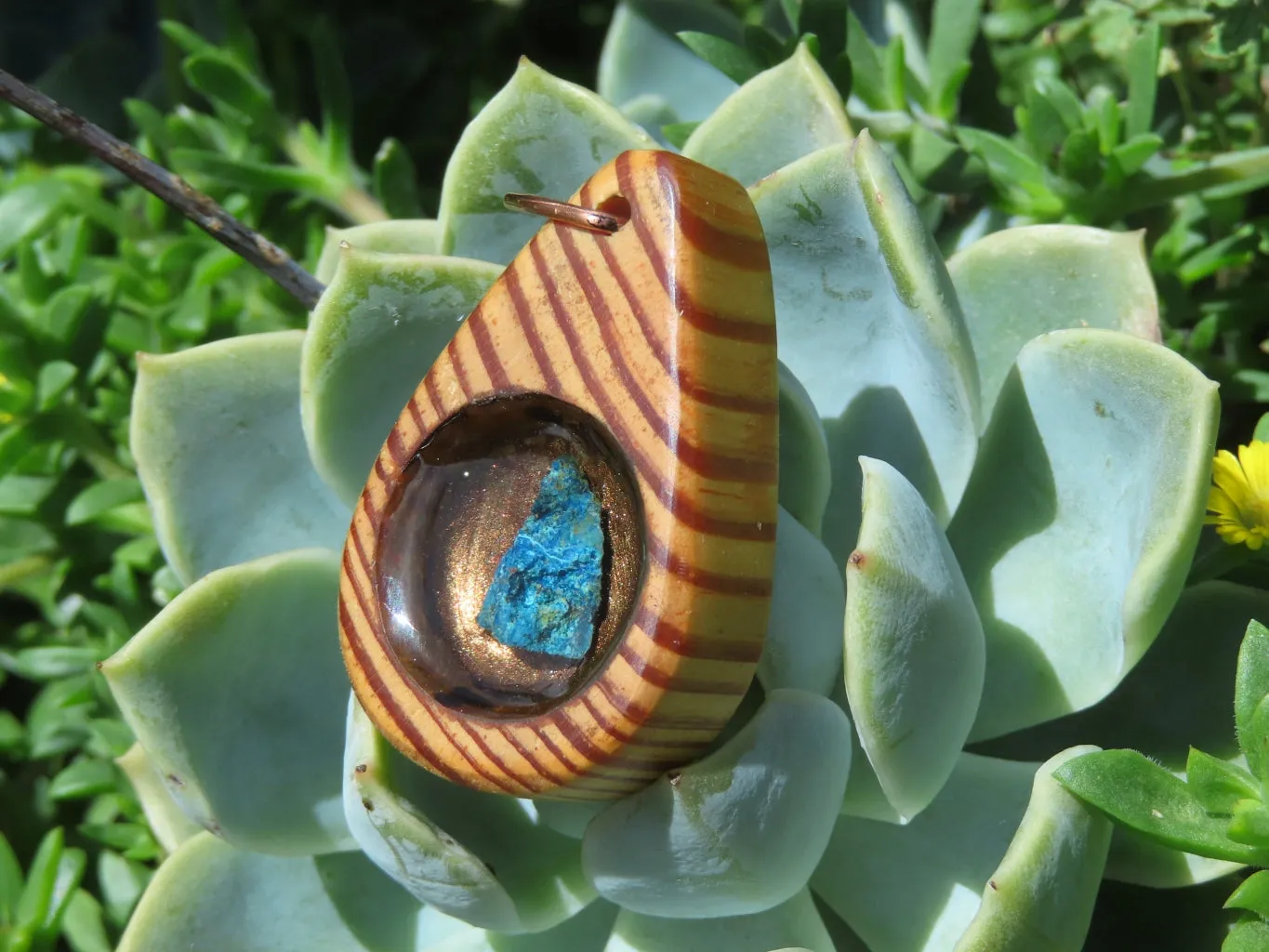 Polished Unique Zebra Wood Hand Made Pendants with Shattuckite - Sold per piece From South Africa