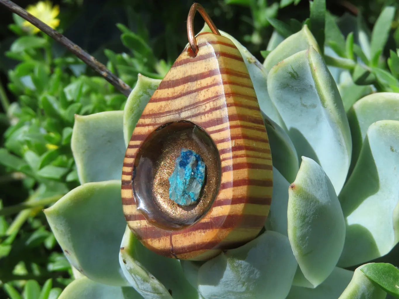 Polished Unique Zebra Wood Hand Made Pendants with Shattuckite - Sold per piece From South Africa