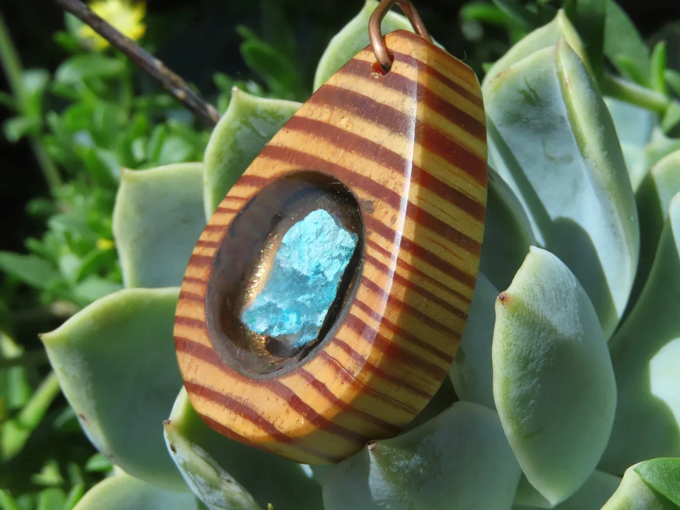Polished Unique Zebra Wood Hand Made Pendants with Shattuckite - Sold per piece From South Africa