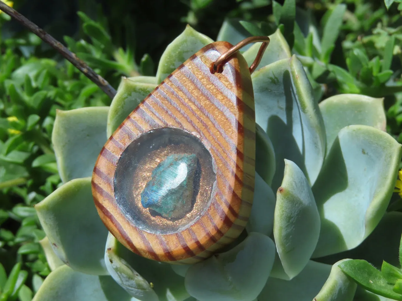 Polished Unique Zebra Wood Hand Made Pendants with Shattuckite - Sold per piece From South Africa