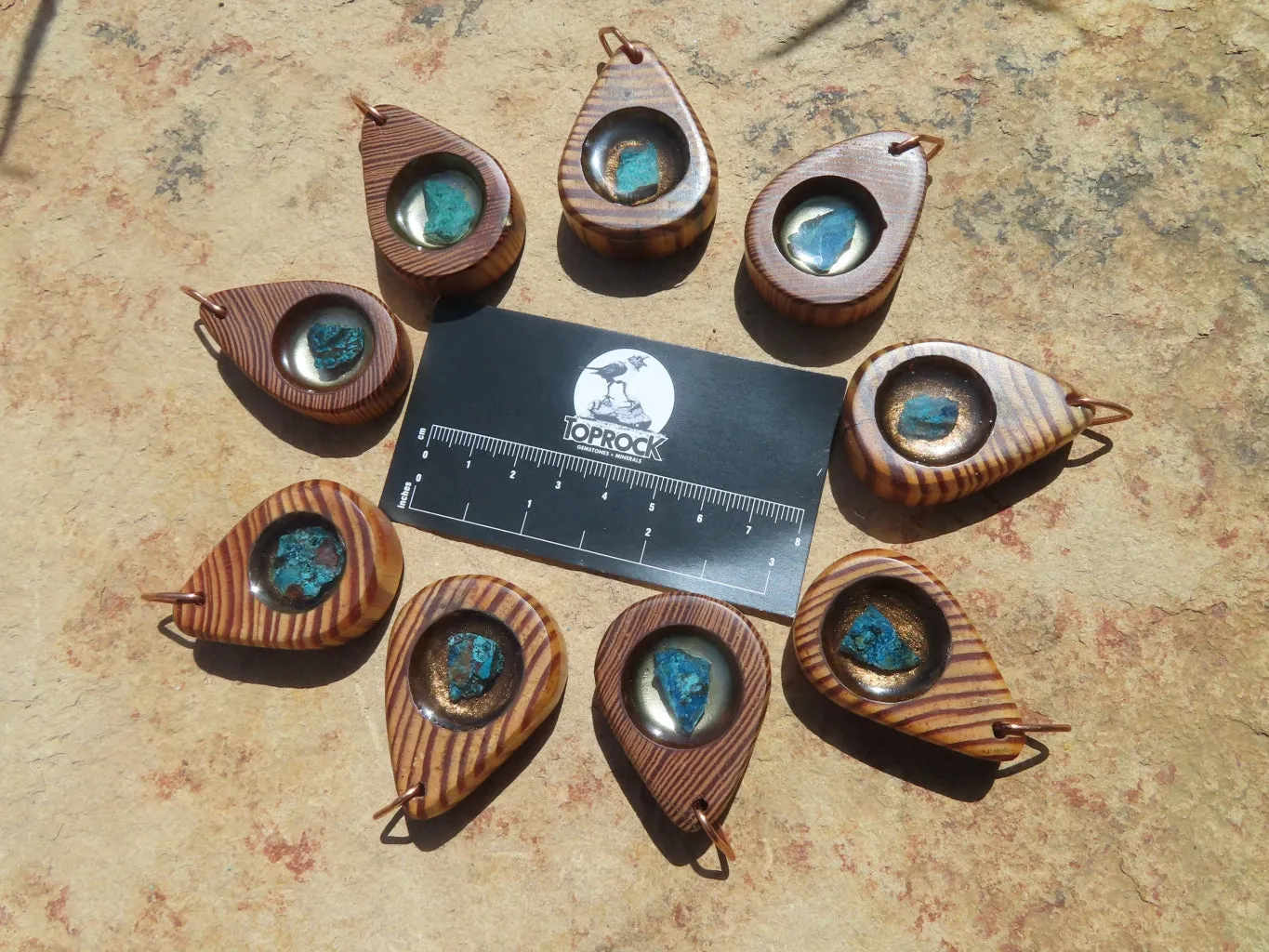 Polished Unique Zebra Wood Hand Made Pendants with Shattuckite - Sold per piece From South Africa