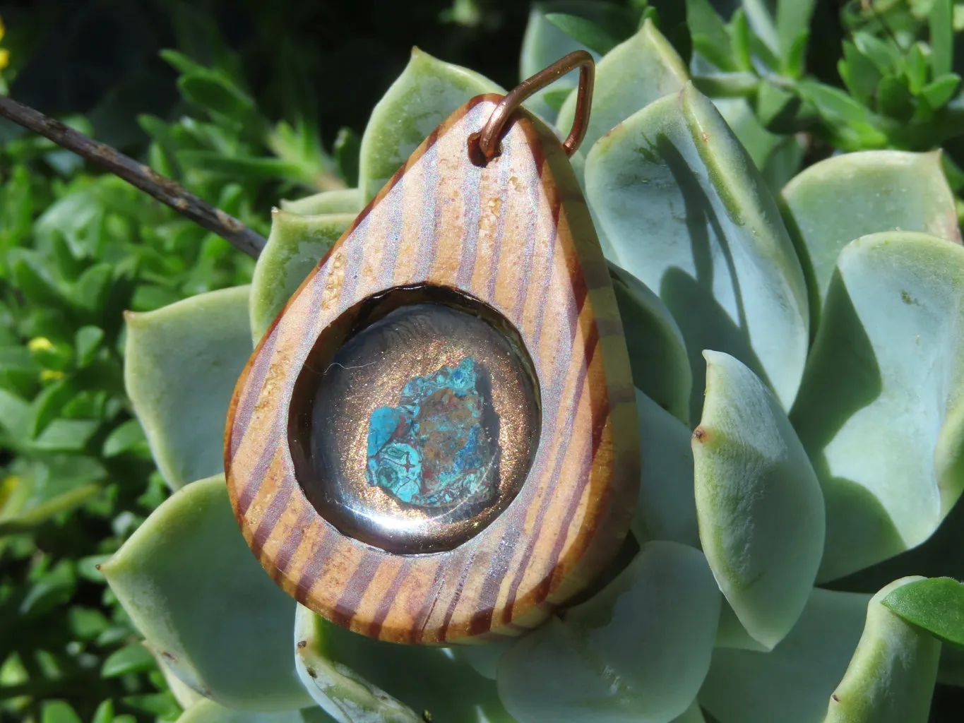 Polished Unique Zebra Wood Hand Made Pendants with Shattuckite - Sold per piece From South Africa