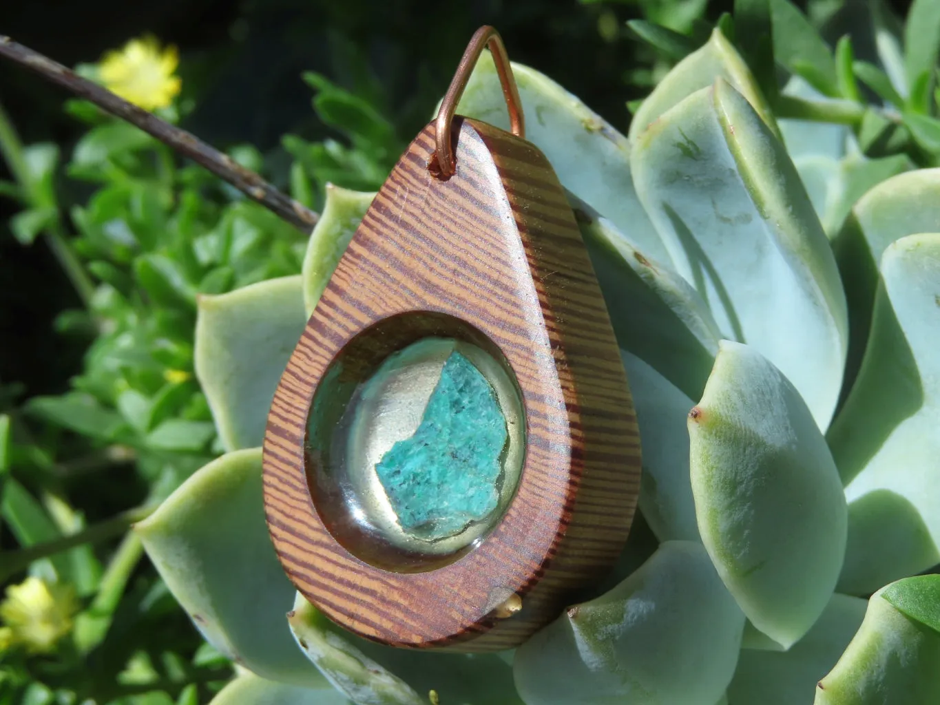 Polished Unique Zebra Wood Hand Made Pendants with Shattuckite - Sold per piece From South Africa