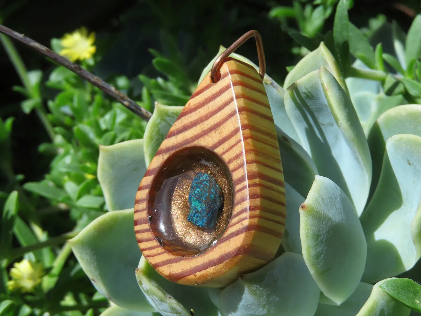 Polished Unique Zebra Wood Hand Made Pendants with Shattuckite - Sold per piece From South Africa