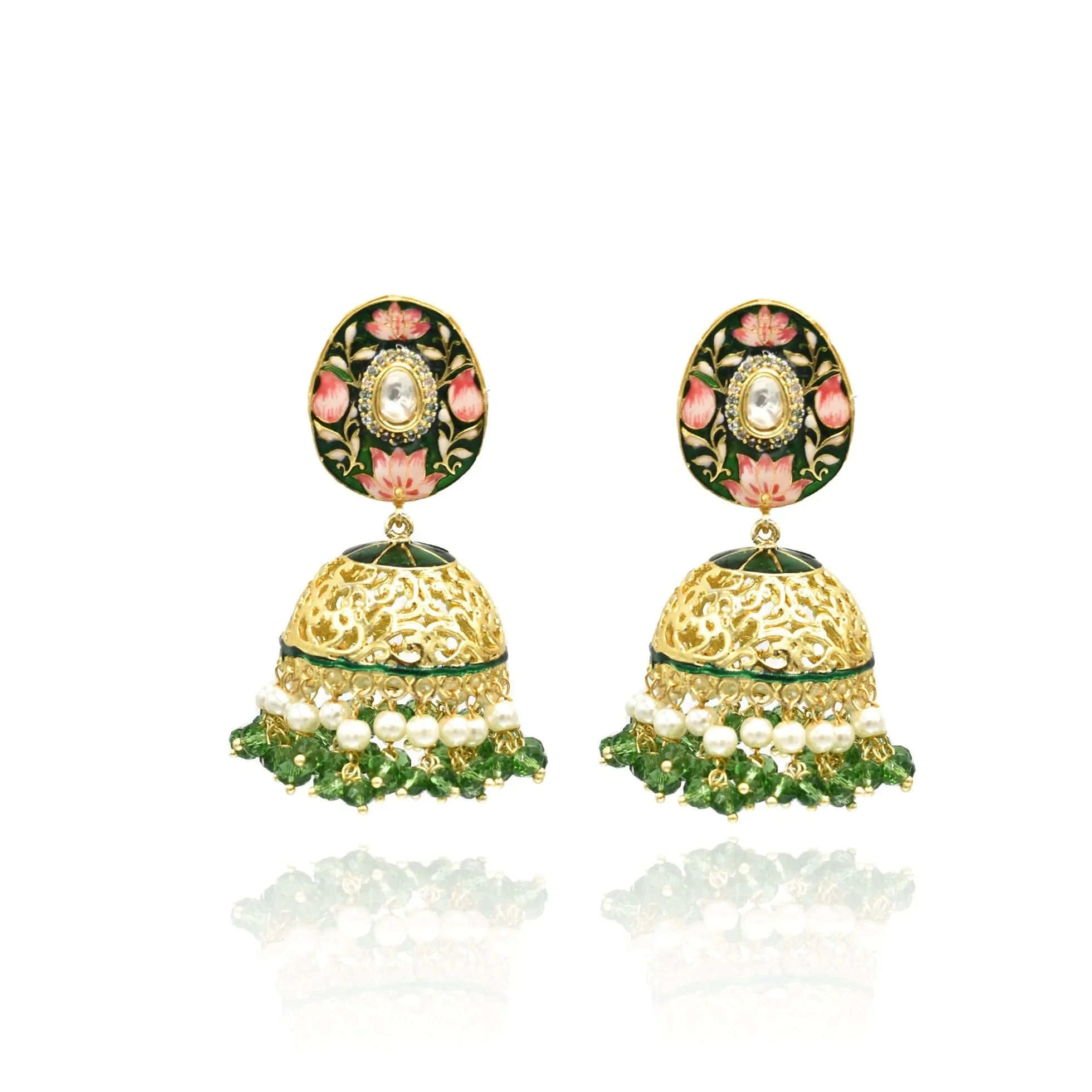 Preethi Meenakari Gold Jhumka