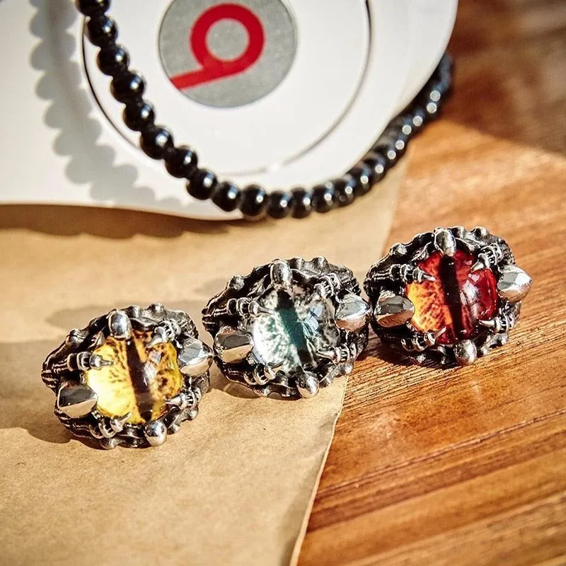 Punk Rock Claw Zircon Stone Evil Eyeball Skull Ring