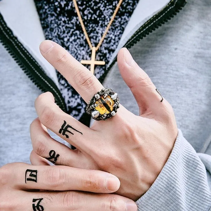 Punk Rock Claw Zircon Stone Evil Eyeball Skull Ring