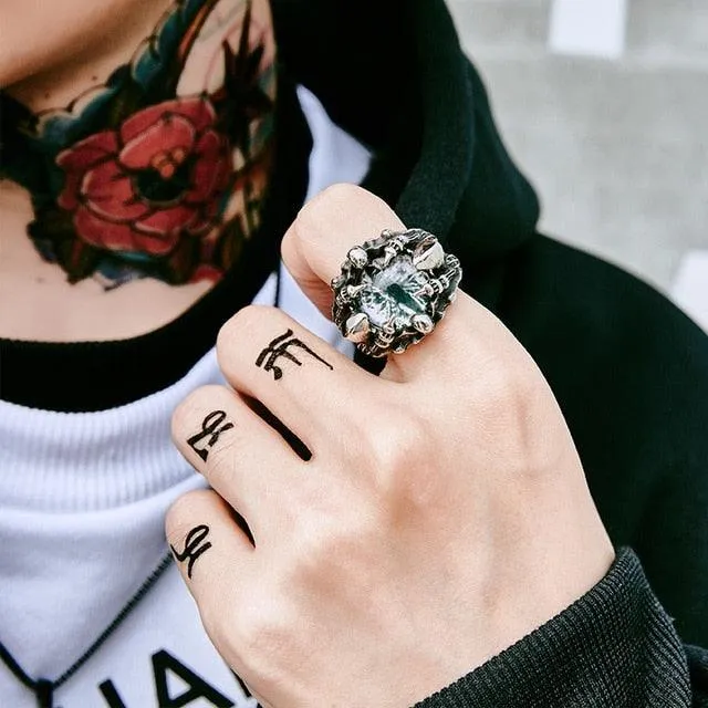 Punk Rock Claw Zircon Stone Evil Eyeball Skull Ring