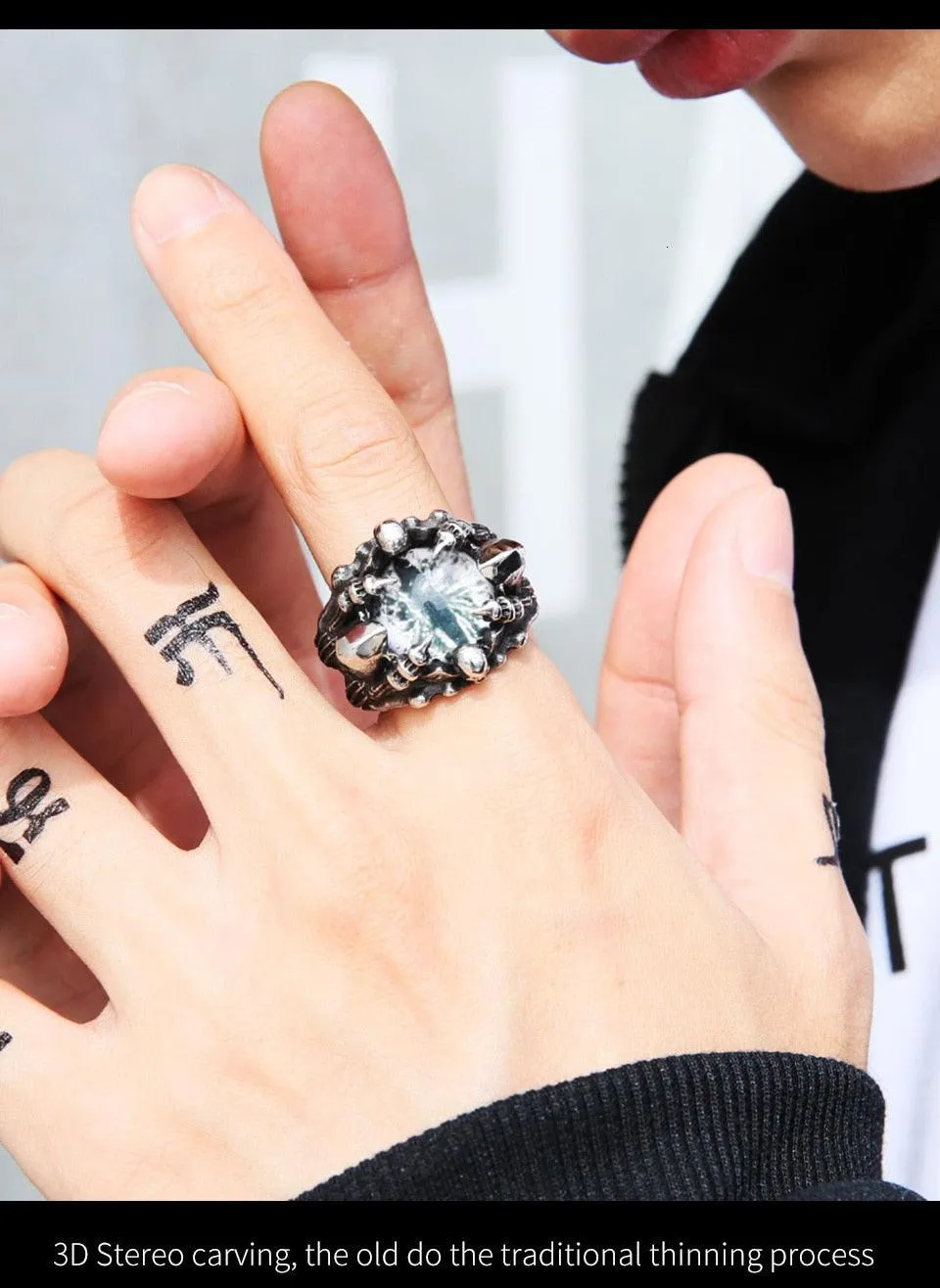Punk Rock Claw Zircon Stone Evil Eyeball Skull Ring