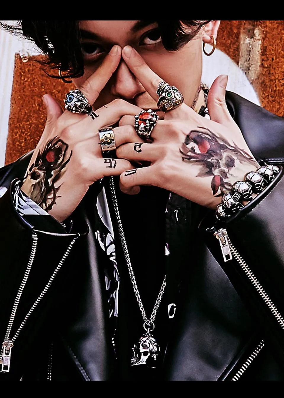 Punk Rock Claw Zircon Stone Evil Eyeball Skull Ring