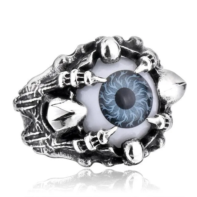 Punk Rock Claw Zircon Stone Evil Eyeball Skull Ring