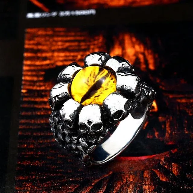 Punk Rock Claw Zircon Stone Evil Eyeball Skull Ring