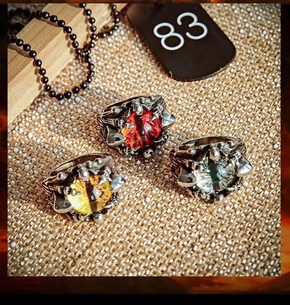 Punk Rock Claw Zircon Stone Evil Eyeball Skull Ring