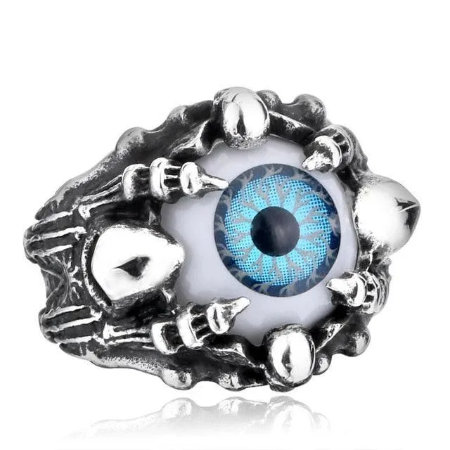 Punk Rock Claw Zircon Stone Evil Eyeball Skull Ring