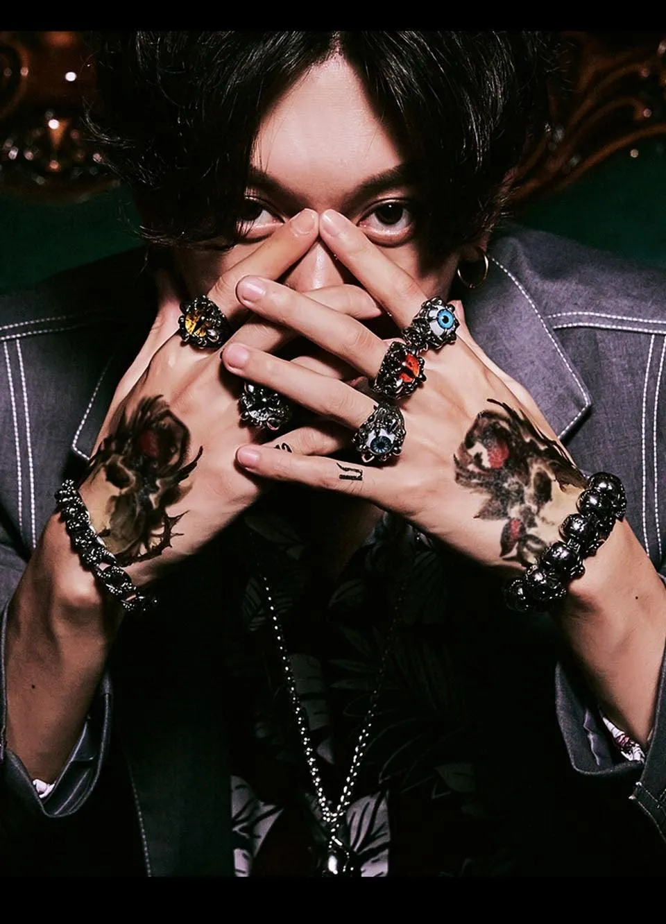Punk Rock Claw Zircon Stone Evil Eyeball Skull Ring