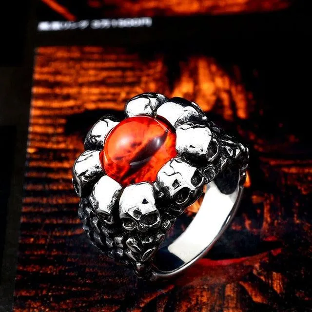 Punk Rock Claw Zircon Stone Evil Eyeball Skull Ring