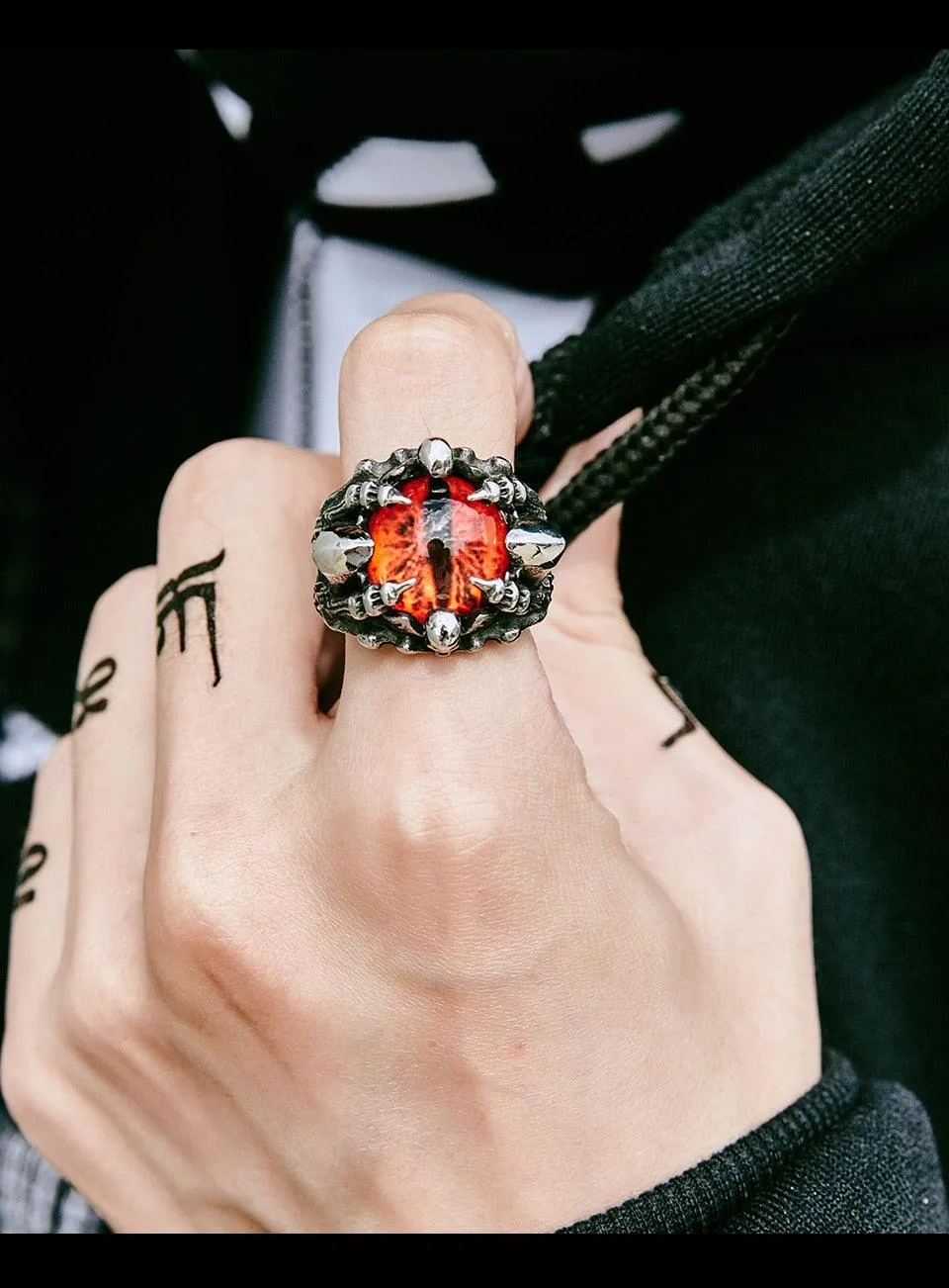 Punk Rock Claw Zircon Stone Evil Eyeball Skull Ring