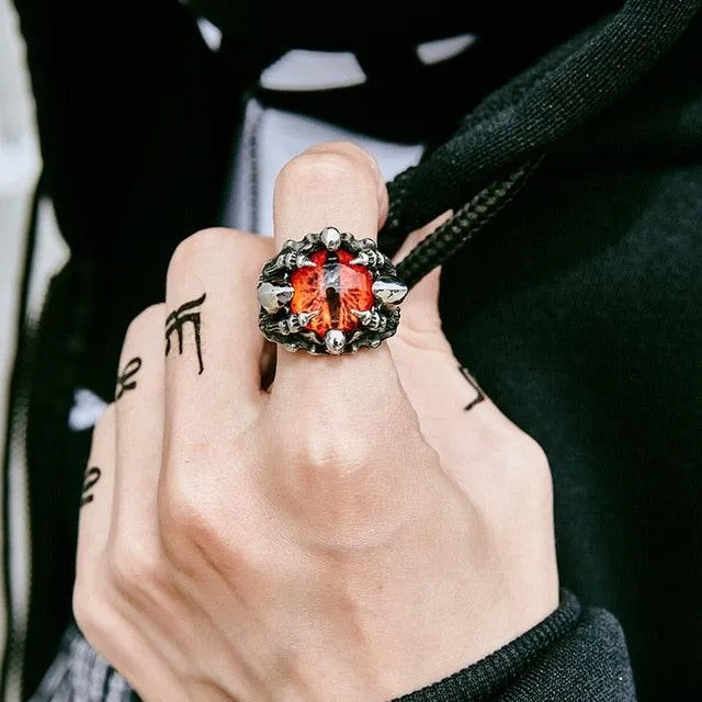 Punk Rock Claw Zircon Stone Evil Eyeball Skull Ring