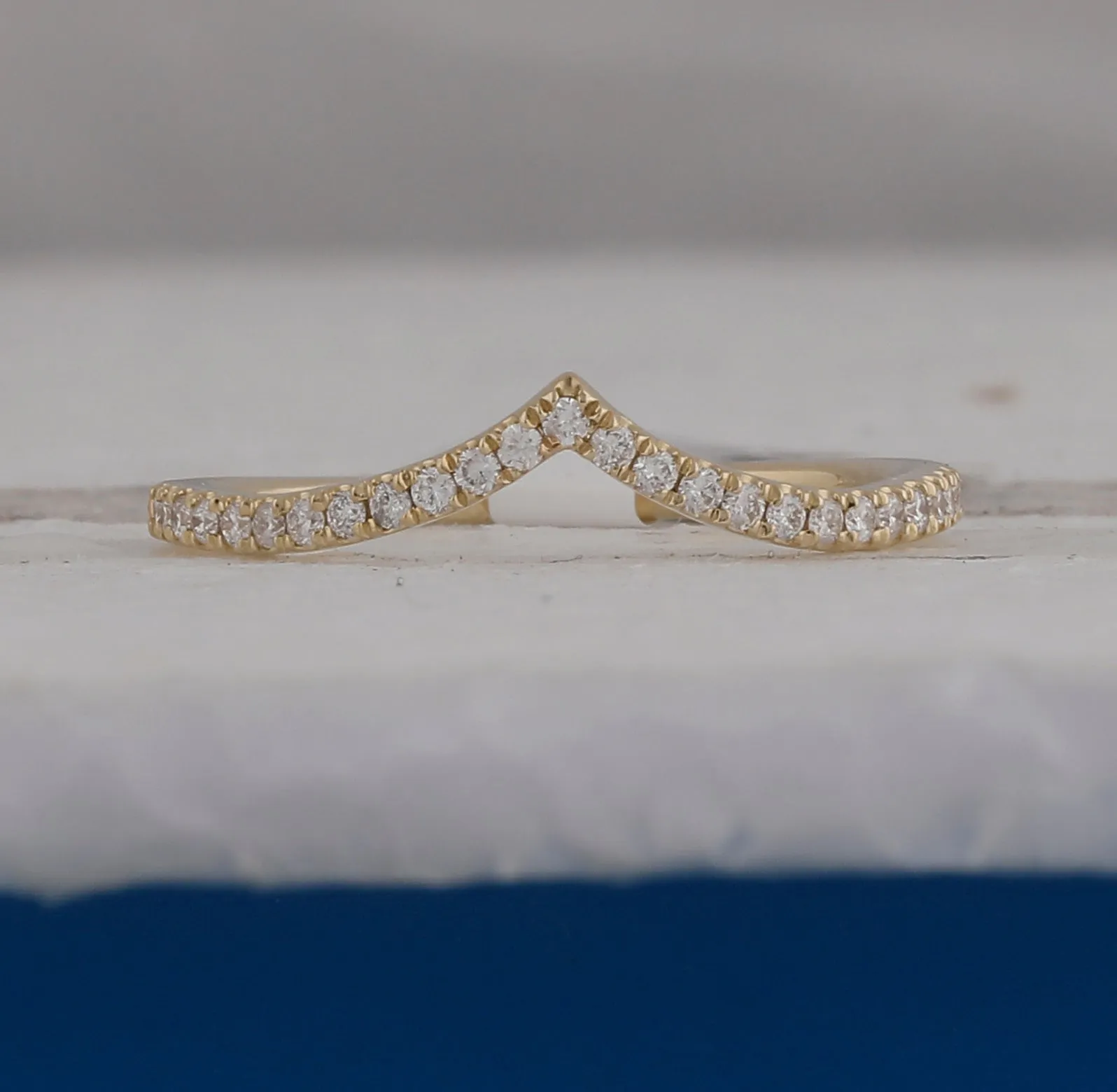 Radiant Diamond Stacking Band - 10kt Yellow Gold Chevron Ring with Sparkling Diamonds