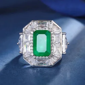 Radiant Trendy Lab Sapphire Emerald Aquamarine Big Gemstone Rings for Women - Cocktail Party Fine Jewellery