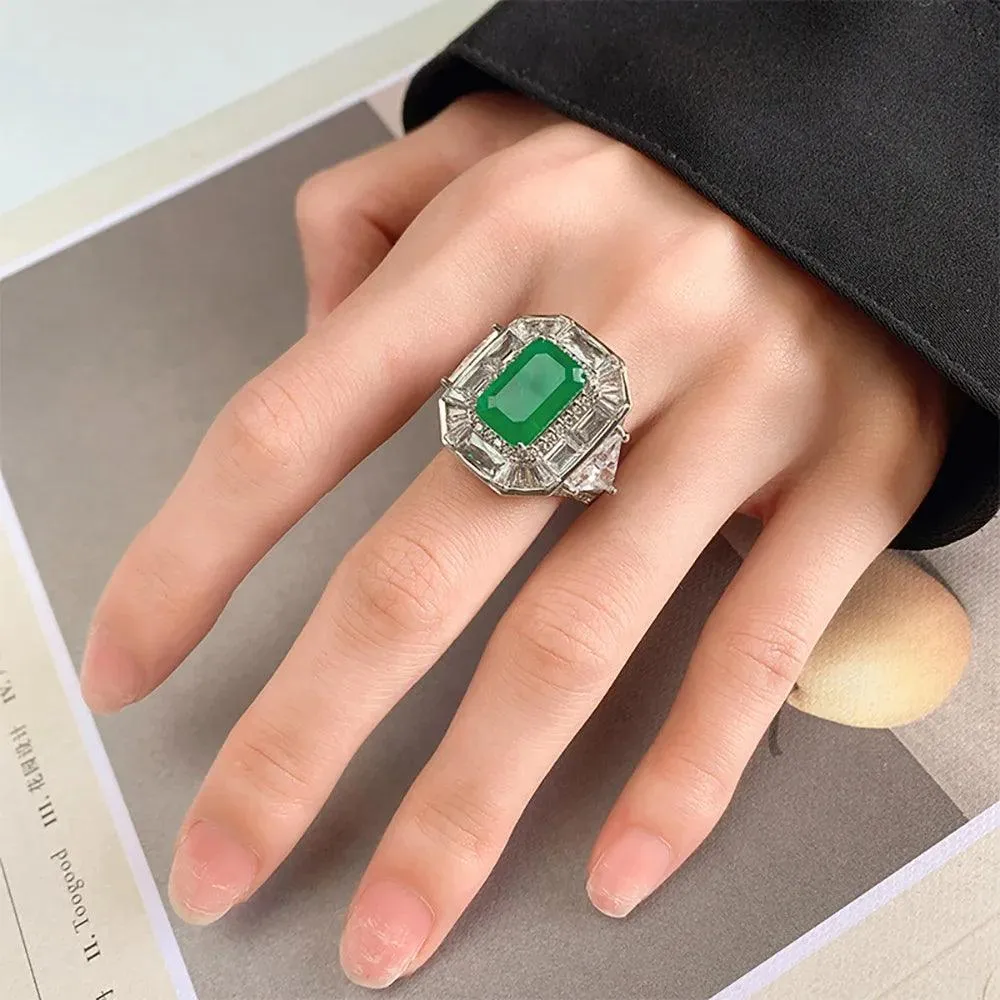 Radiant Trendy Lab Sapphire Emerald Aquamarine Big Gemstone Rings for Women - Cocktail Party Fine Jewellery