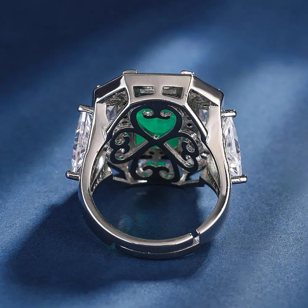 Radiant Trendy Lab Sapphire Emerald Aquamarine Big Gemstone Rings for Women - Cocktail Party Fine Jewellery