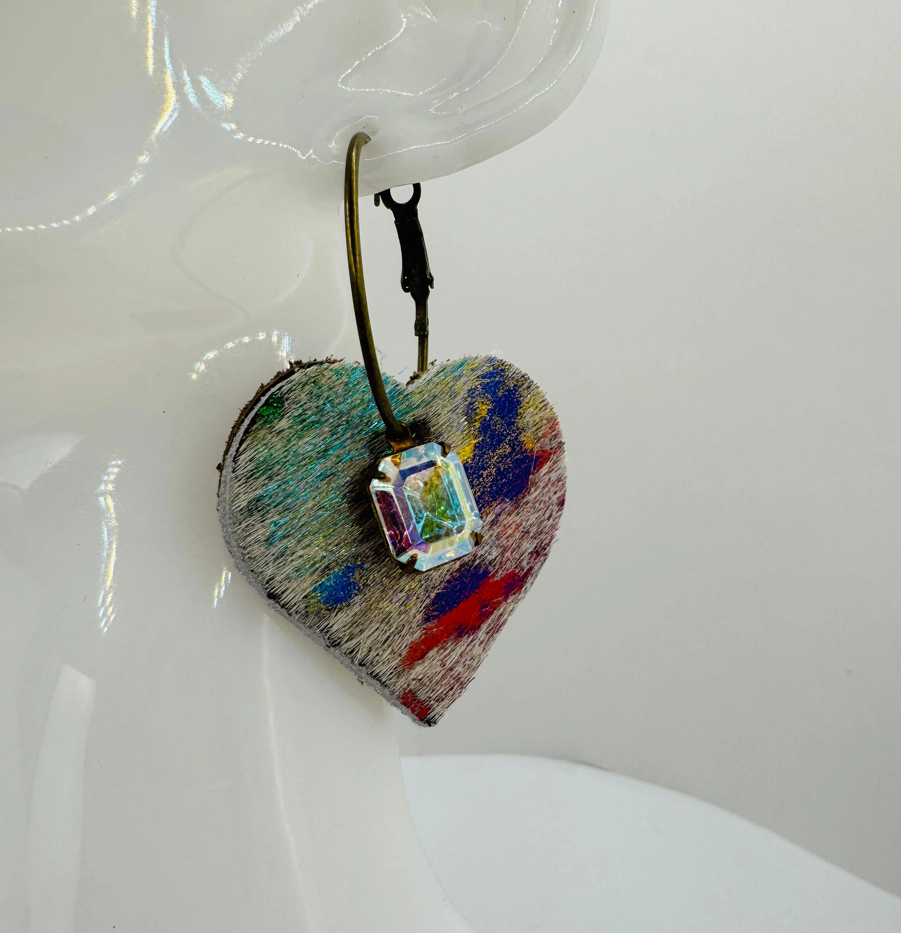 Rainbow Heart Hide Earrrings