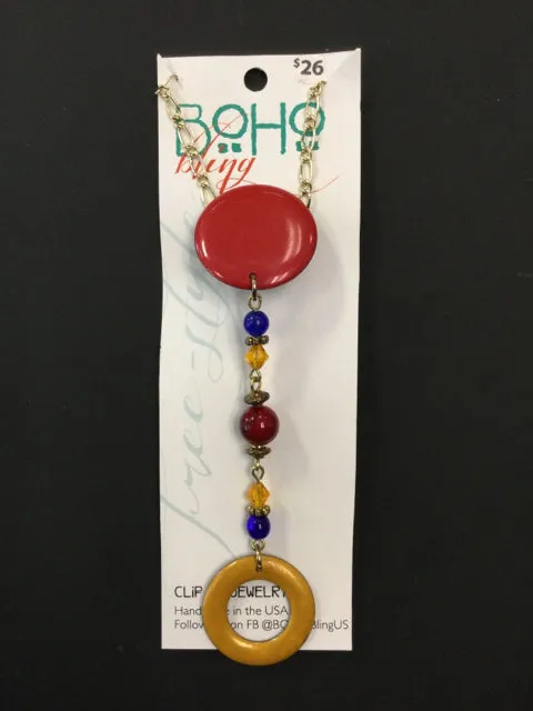 Red & Yellow Circles Clip Necklace by BOHO Bling