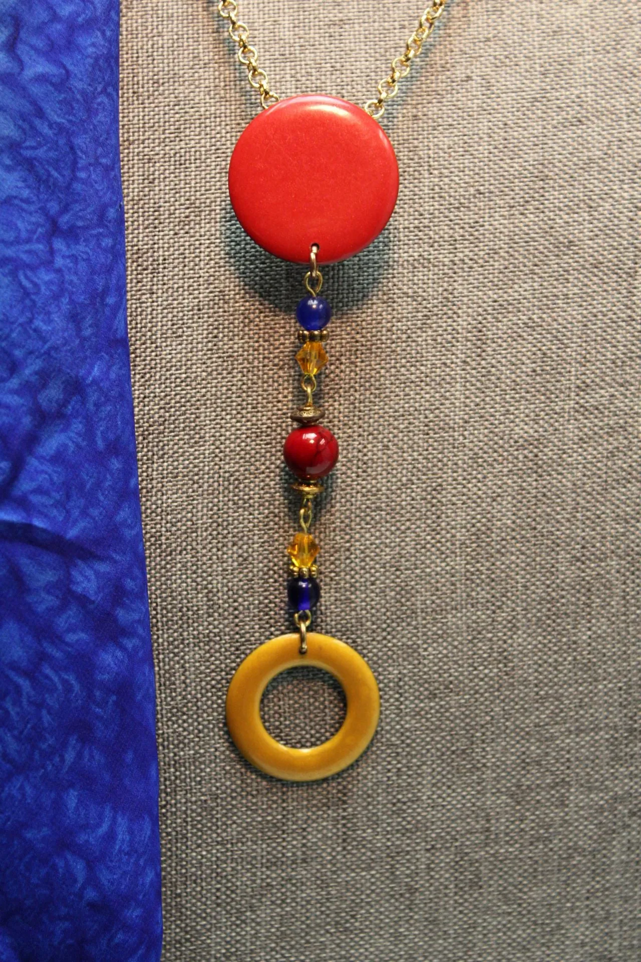 Red & Yellow Circles Clip Necklace by BOHO Bling