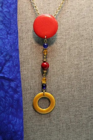 Red & Yellow Circles Clip Necklace by BOHO Bling
