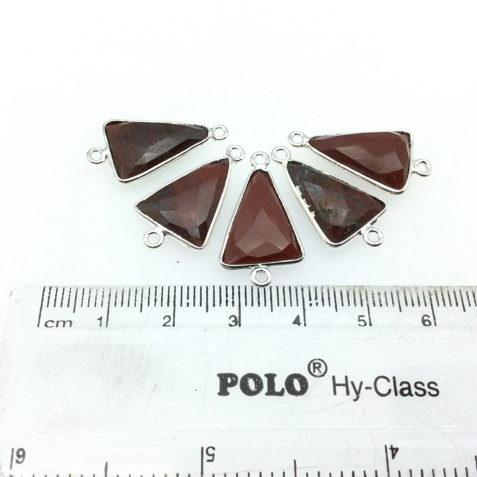 Red Jasper Bezel Connector - Triangle Shaped Faceted Gemstone with Silver Finish | 12mm x 16mm | Natural Semi-Precious Component