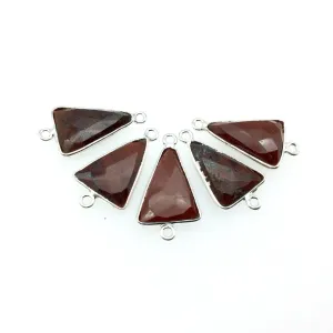 Red Jasper Bezel Connector - Triangle Shaped Faceted Gemstone with Silver Finish | 12mm x 16mm | Natural Semi-Precious Component
