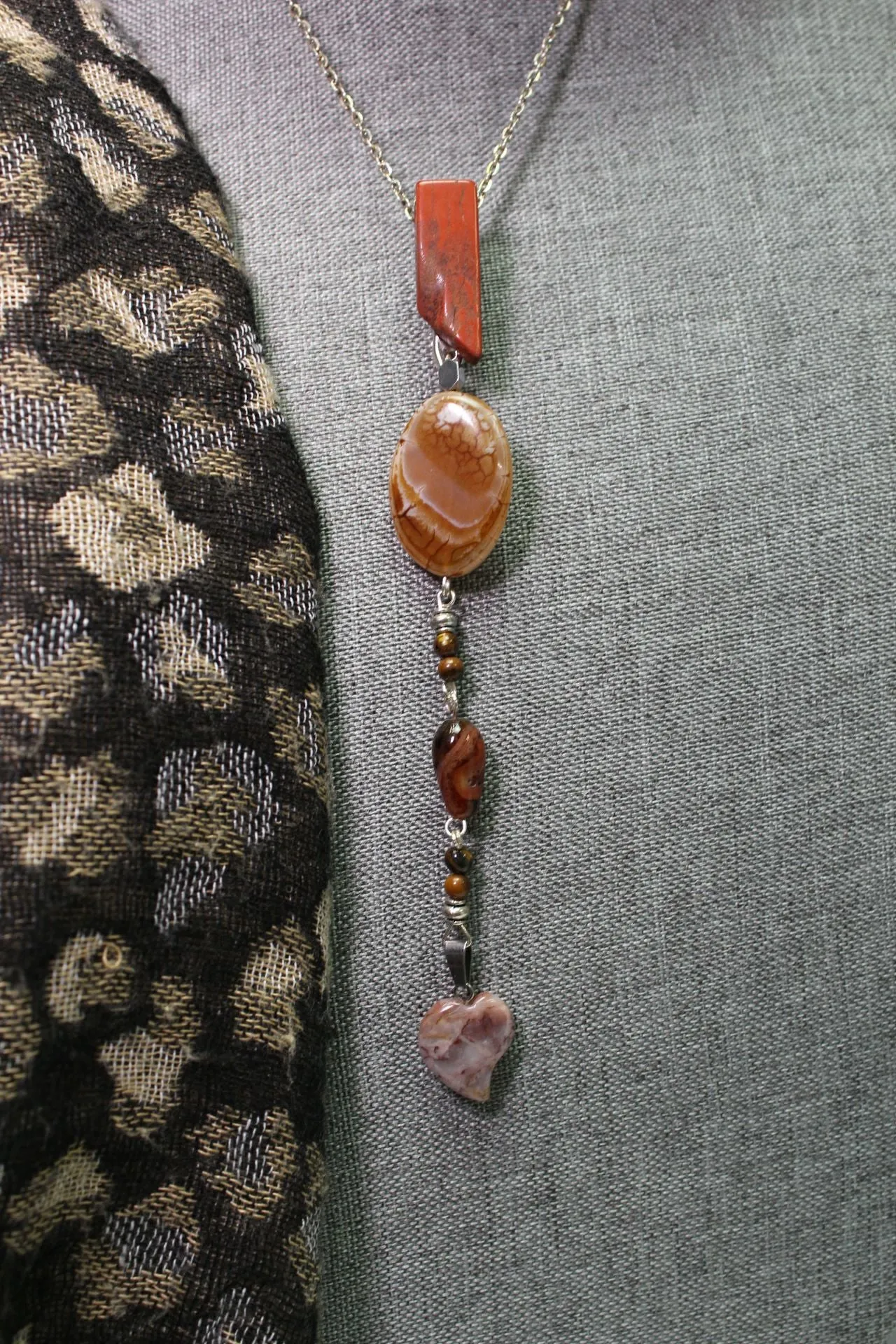 Red Jasper Oval Necklace Clip by BOHO Bling