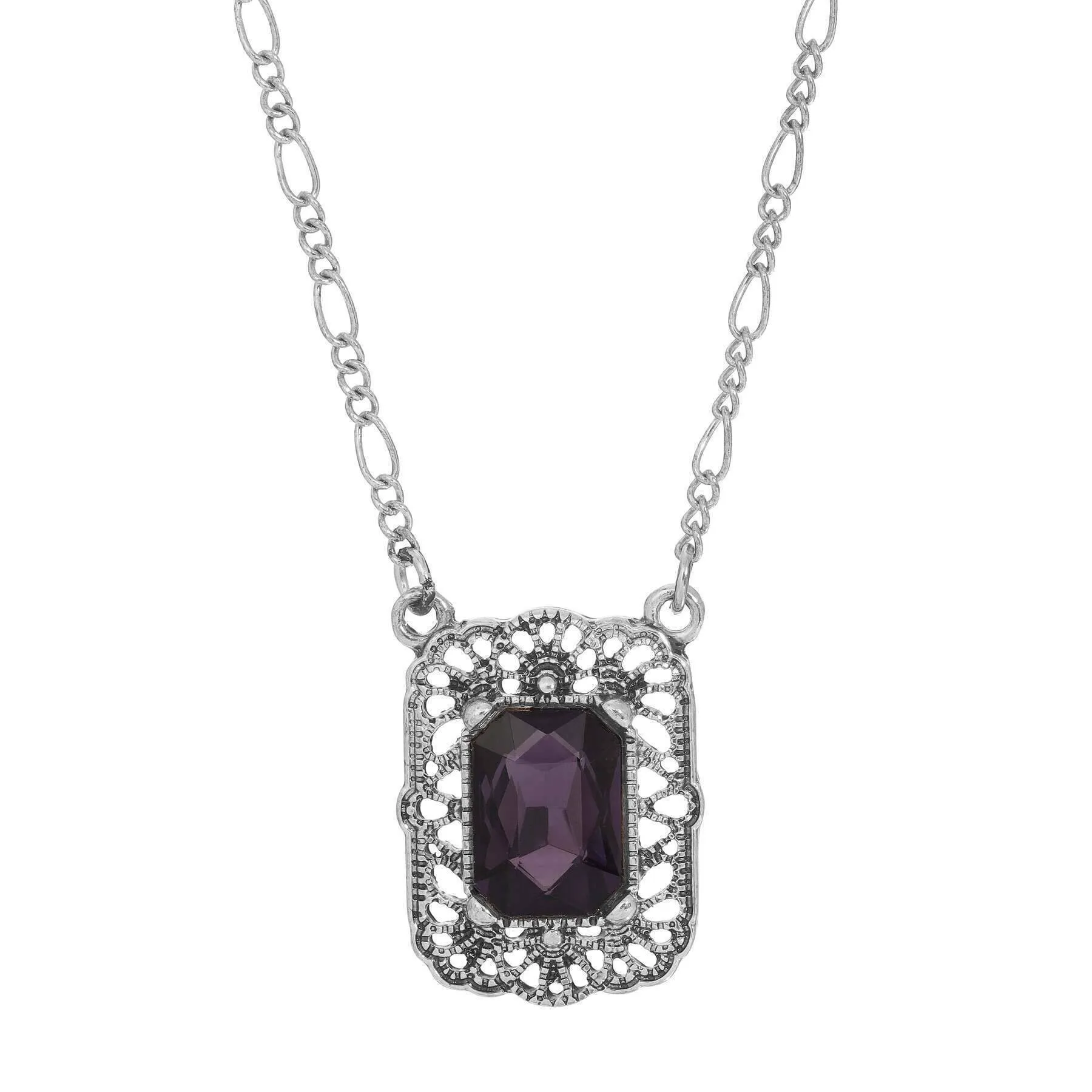 Regency Bront‘ Filigree Amethyst Octagon Crystal Pendant Necklace 16"   3" Extender