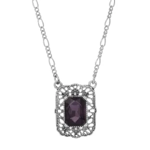 Regency Bront‘ Filigree Amethyst Octagon Crystal Pendant Necklace 16"   3" Extender
