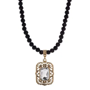Regency Bront‘ Filigree Octagon Crystal Pendant Glass Bead Strand Necklace 15"   3" Extender