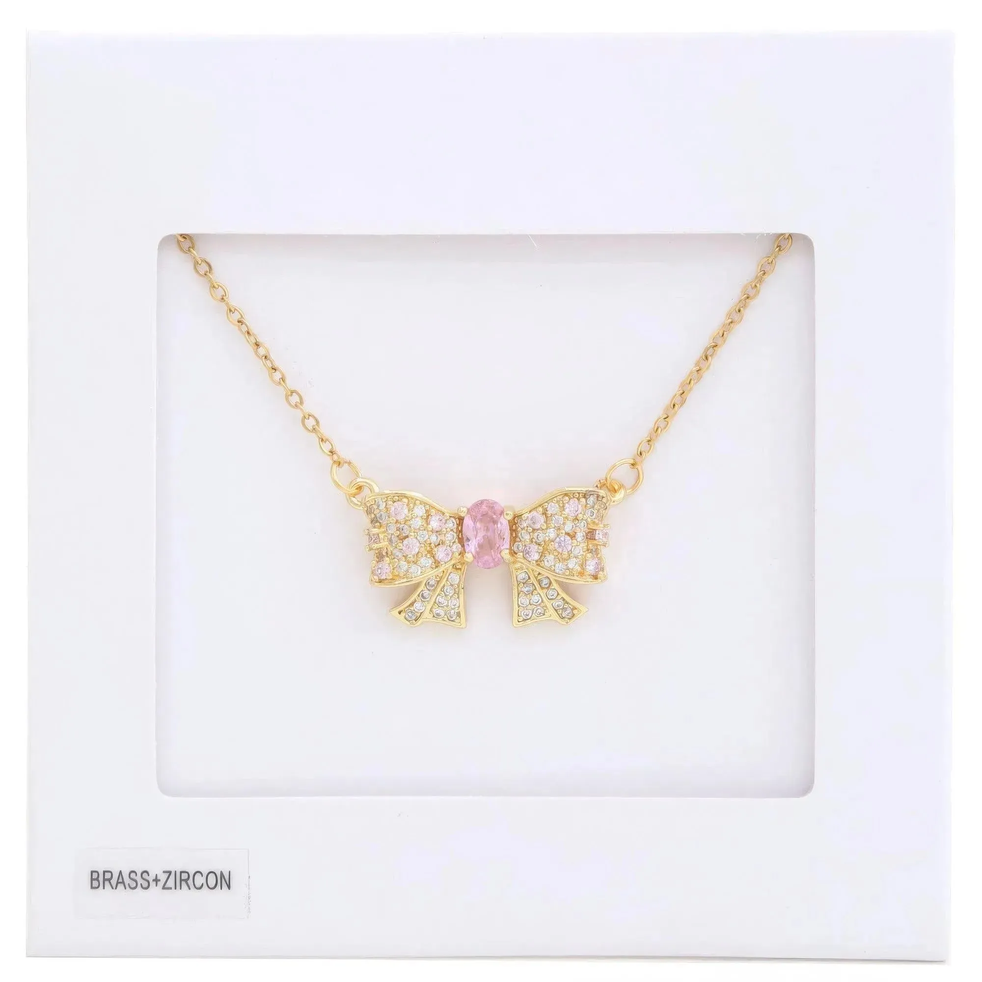 Rhinestone Bow Metal Necklace